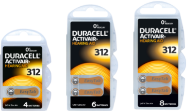 Duracell Activair Zink Luft Batterien der Baugröße 312, davon 3 Packungen in mit der Batterie Anzahl von 4, 6 und 8