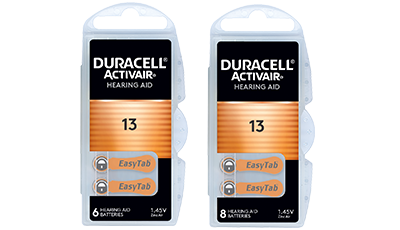 3 Zink Luft Batterien DA 13 Packungen mit den Batterien Mengen 6 und 8 Duracell Activair Zink Luft Batterien der Baugröße 13, davon 3 Packungen in mit der Batterie Anzahl von 6 und 8