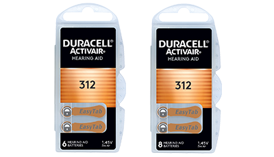 3 Zink Luft Batterien DA 312 Packungen mit den Batterien Mengen 6 und 8 Duracell Activair Zink Luft Batterien der Baugröße 312, davon 3 Packungen in mit der Batterie Anzahl von 6 und 8